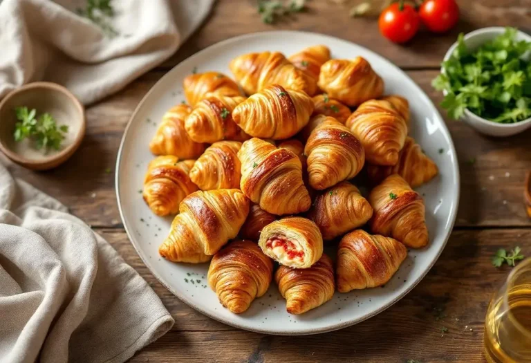 Mini croissants apéritifs gourmands garnis façon pizza au jambon et fromage fondant Mini croissants apéritifs gourmands garnis façon pizza au jambon et fromage fondant