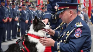 Lors d'une cérémonie traditionnelle, ce chien pompier reçoit une distinction héroïque et inattendue en Lot-et-Garonne