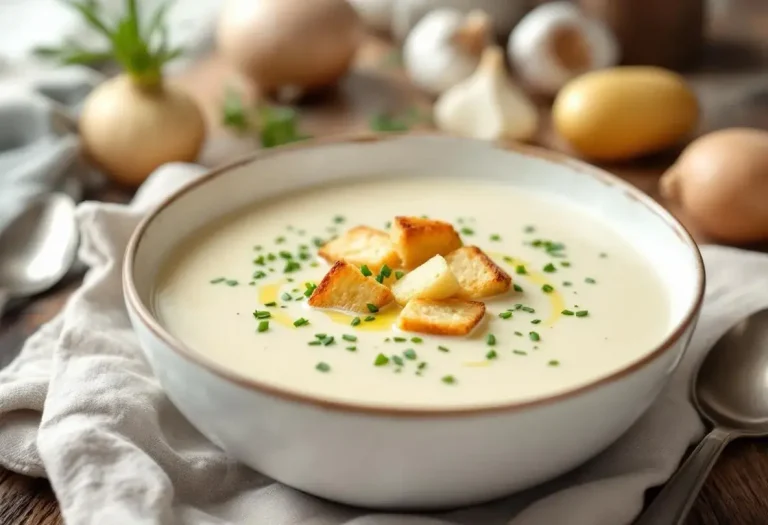 Une de mes soupes préférées : un velouté blanc ultra fondant, plein de goût et bon pour la santé